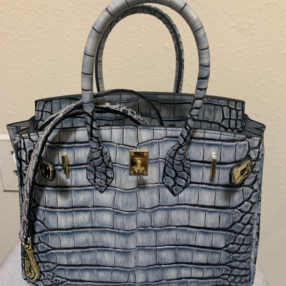 Genuine leather crocodile embossed handbag